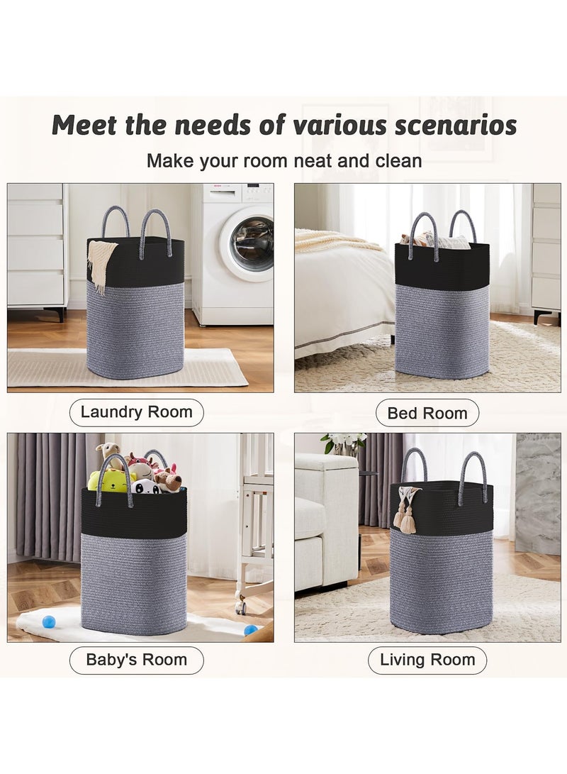 أنمي سلة غسيل، سلة غسيل منسوجة بحبل قطني، سلة غسيل قطنية منسوجة، 60 لتر تخزين متعدد الاستخدامات للملابس المتسخة وألعاب الأطفال والبطانيات في الحمام والحضانة وغرفة المعيشة - Image 5