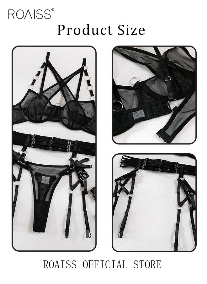 roaiss - Women Strappy Lingerie with Handcuffs Halter Neck Bandage Body Harness Costume Lingerie Set for Women Bodysuit for Ladies Wife Girlfriend - Image 1