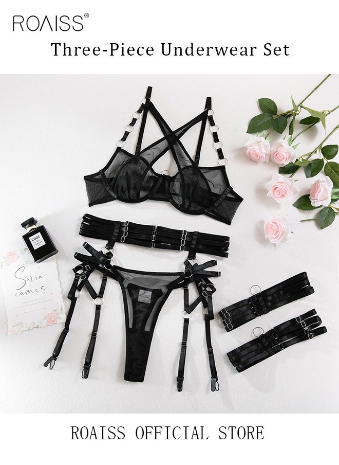 roaiss - Women Strappy Lingerie with Handcuffs Halter Neck Bandage Body Harness Costume Lingerie Set for Women Bodysuit for Ladies Wife Girlfriend - Image 1