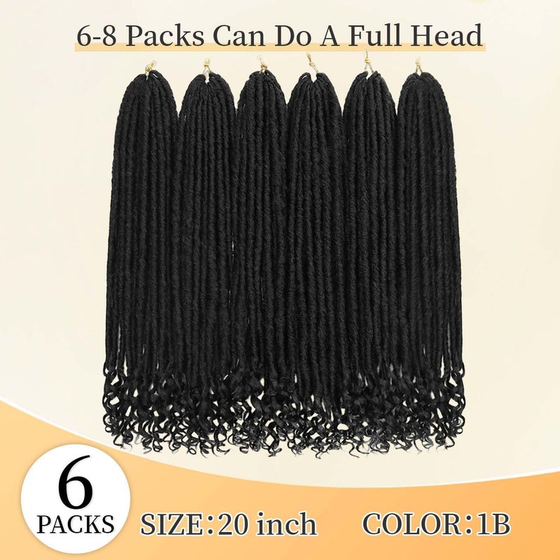 MODERN QUEEN 20 Inch Goddess Faux Locs Crochet Hair 6Packs Straight Goddess Locs with Curly Ends Synthetic Crochet Hair Braids for Women(1B#) - Image 3