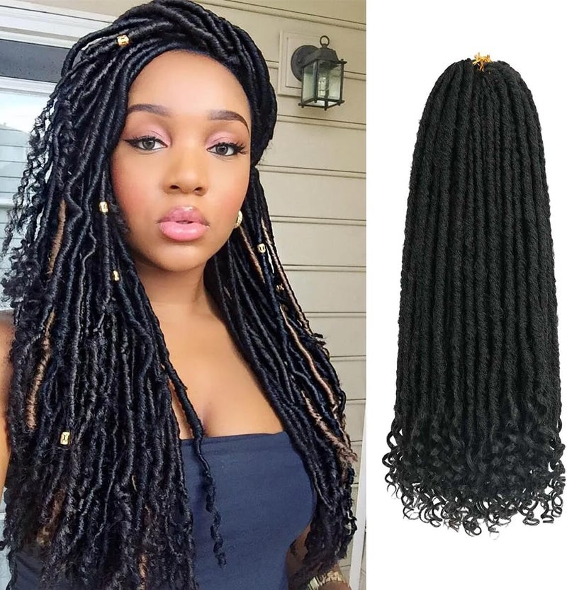 MODERN QUEEN 20 Inch Goddess Faux Locs Crochet Hair 6Packs Straight Goddess Locs with Curly Ends Synthetic Crochet Hair Braids for Women(1B#) - Image 1