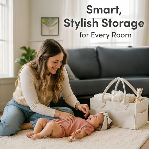 PUTSKA Baby Diaper Caddy Organizer Nursery Storage Basket for Diaper Station Baby Basket Shower List and Registry Gift MustHaves Newborn Essentials Nursery Decor for Boy or Girl White Large - Image 3