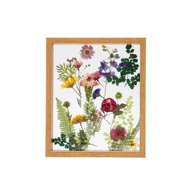 Twodays Birth Flower Mother’s Day Craft Kit for Mom/Grandma - 33 Real Pressed Flowers Art DIY Set, With 8x10 Double Glass Frame & Tools, Unique Handmade Birthday Christmas Gift from Daughter (Natural) - Image 1