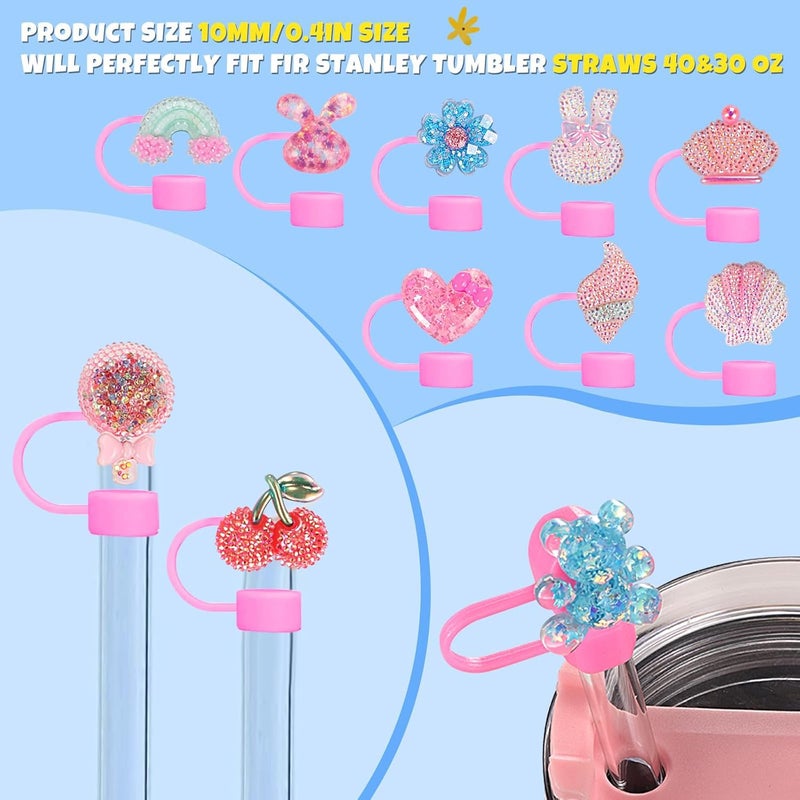 DALOO 25 Pack Cute Silicone Straw Cover Cap for Stanley Cup Accessories, 10mm Topper Compatible With 30&40 Oz Tumbler, Shiny Modern Covers - Image 4