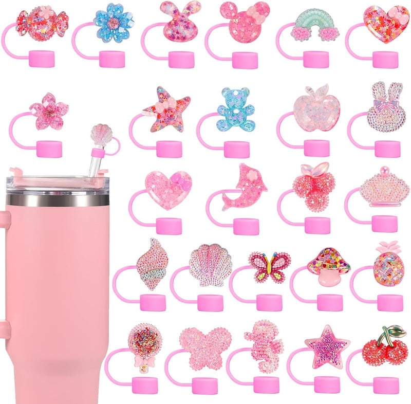 DALOO 25 Pack Cute Silicone Straw Cover Cap for Stanley Cup Accessories, 10mm Topper Compatible With 30&40 Oz Tumbler, Shiny Modern Covers - Image 1