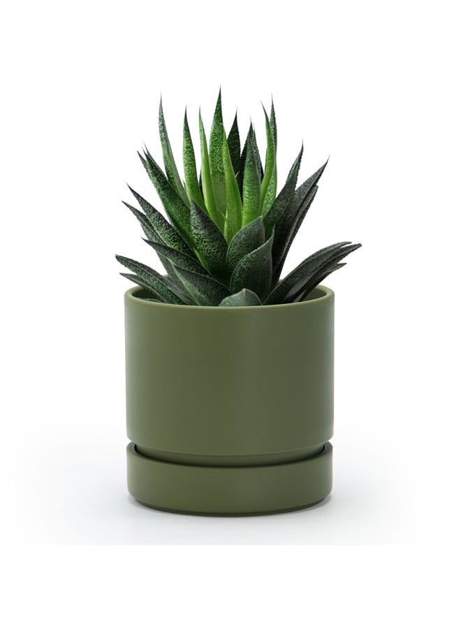 Phoenix Vine 4 Inch Planter Pot with Drainage Hole & Saucer, Deep Water Catch Tray, Straight Cylindrical Round Pot for Plants, Olive, Pack of 1, 23-F-R-1 - Image 1
