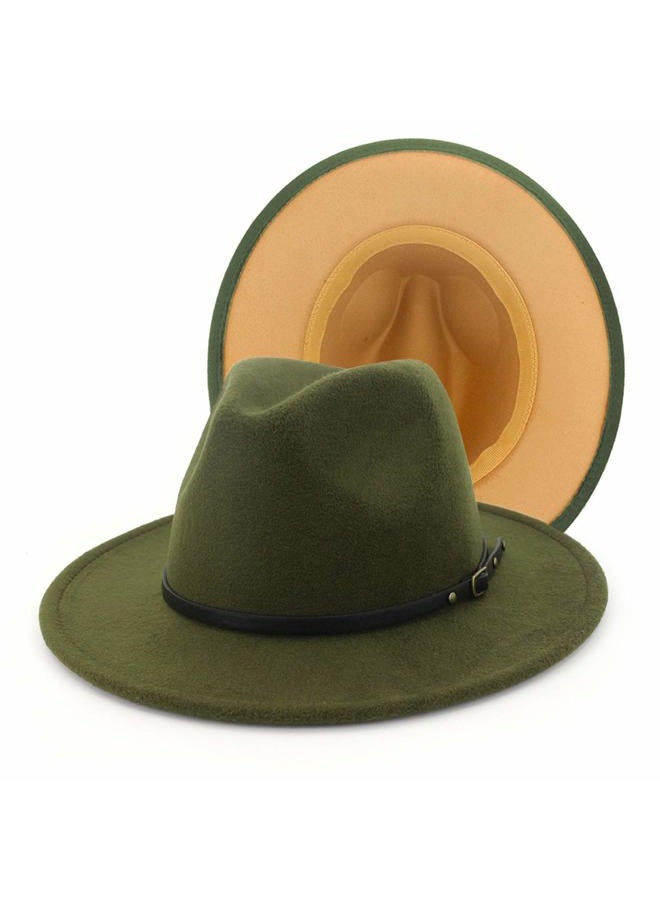Gossifan Womens Wide Brim Panama Hat Patchwork Colors Classic Buckle Fedora, Olive Green/Camel, One Size-Medium - Image 1