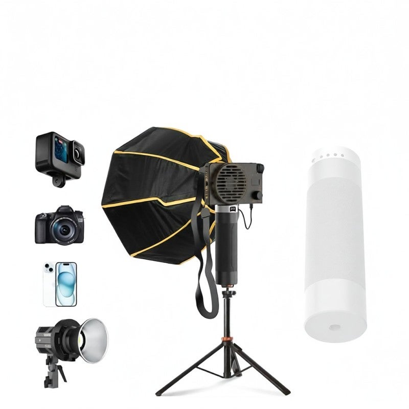 Power Grip 5200mAh Built-In Rechargeable Battery - Black Leather Texture Type C D Tap Cable Adapter for CL60/CL100X W100/W60 Series Video Light Tripod Mounting - Image 2