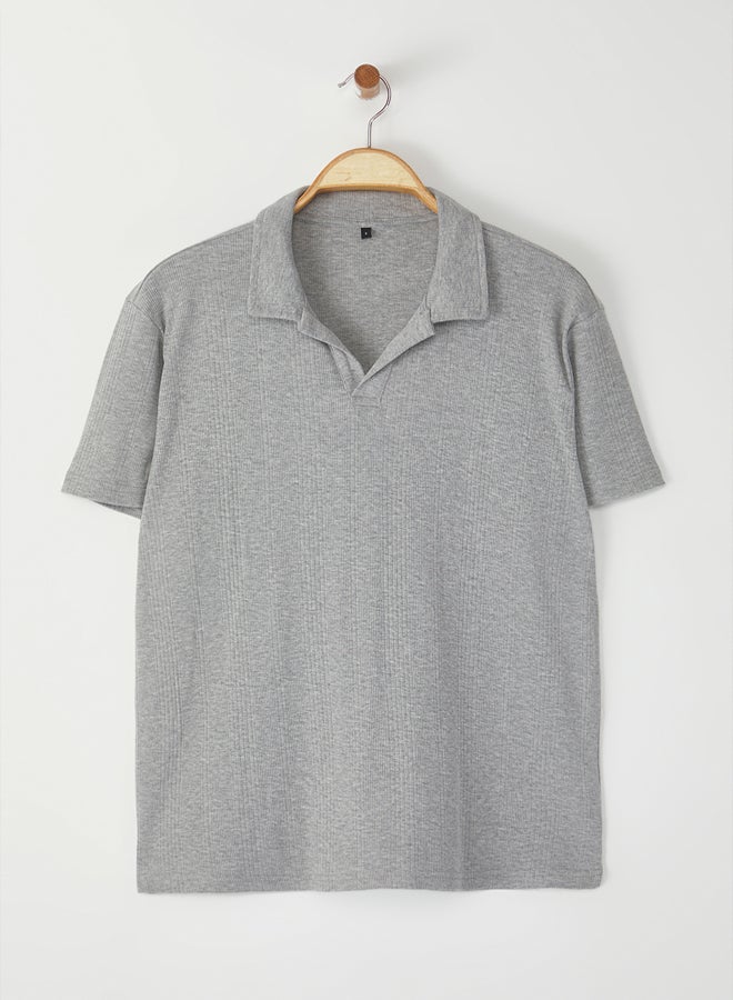 trendyol Gray Regular/Normal Cut Textured Basic Polo Neck T-Shirt - Image 1