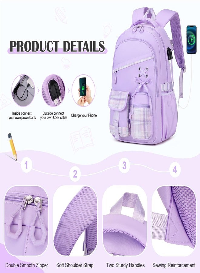 DIGOBAY Kids Backpack with Lunch Box Set for School Girls, Purple, Traditional Backpacks - Image 4