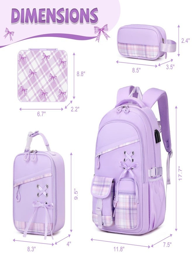 DIGOBAY Kids Backpack with Lunch Box Set for School Girls, Purple, Traditional Backpacks - Image 2