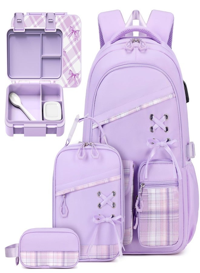 DIGOBAY Kids Backpack with Lunch Box Set for School Girls, Purple, Traditional Backpacks - Image 1