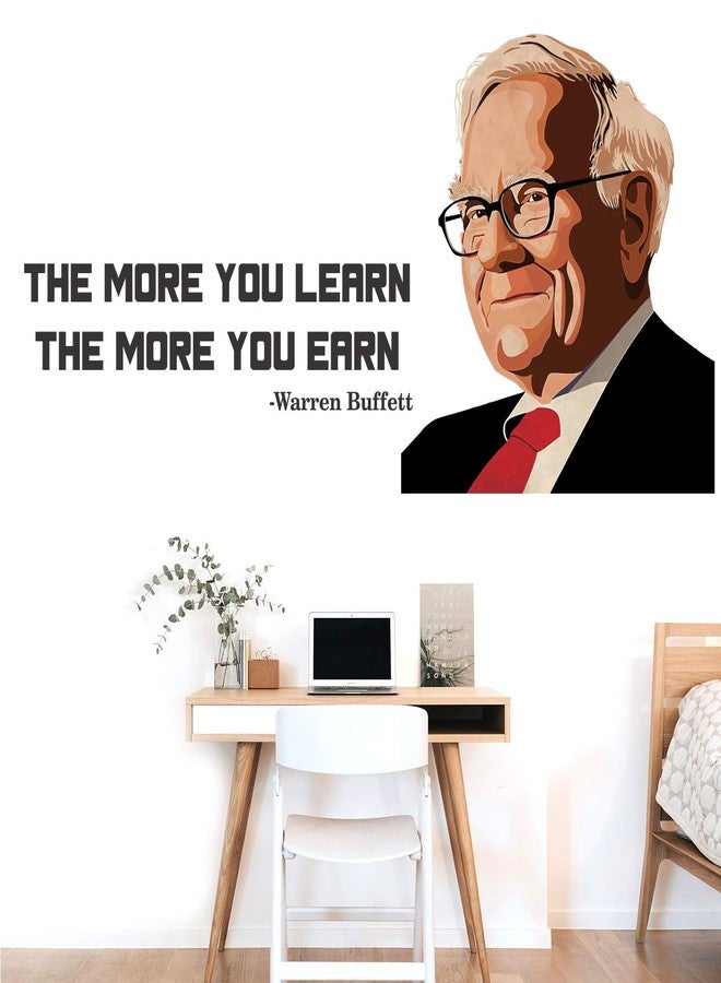 StickMe 'The More You Learn The More You Earn- Warren Buffett - Inspirational - Motivational - Quotes - Wall Sticker' -SM659 (Multi Colour, Vinyl - 100cm X 50 cm) - Image 1