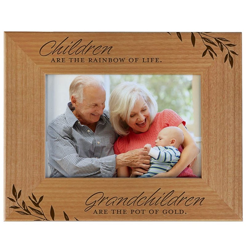 Cedar Crate Market CEDAR CRATE MARKET Children are The Rainbow of Life Grandchildren are The Pot of Gold Engraved Wood Frame Fits 4x6 Horizontal Photo First Time Grandparents New Grandma Gifts Grandparents Day 