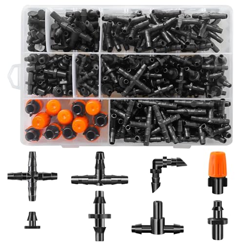 WZFLRUA 250-Piece Drip Irrigation Fittings Kit for 1/4" Tubing, Complete Set of Barbed Connectors for Drip System Setup (Nozzles, Nozzle Tees, Single Barbs, Couplings, Tees, Elbows, Plugs, Crosses) - Image 1