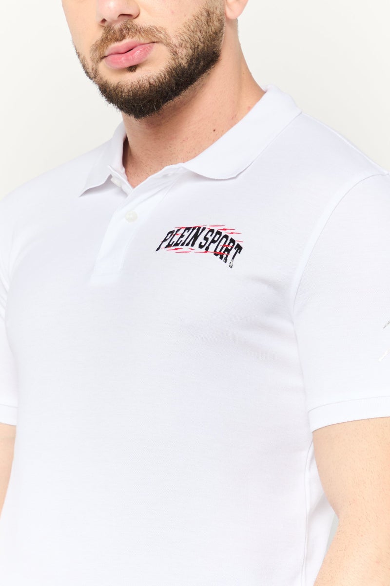 PHILIPP PLEIN Plein Sport Men Sportswear Fit Short Sleeve Outdoor Polo, White - Image 3