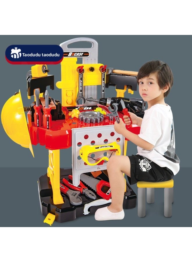 Children's Repair Toolbox Toy Suit Baby Repair Desk Puzzle Simulation Play House Multi-functional 3-year-old 4 Boys-Color:58-piece Set [electric Driller's Cap Version] 2-in -1 Tool Box Suit Repair Tool