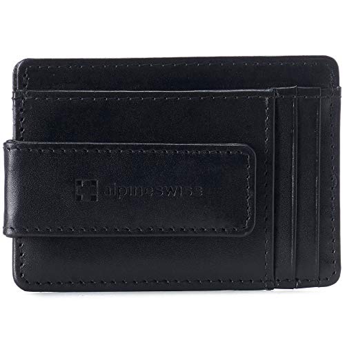 Alpine Swiss Harper Mens RFID Slim Money Clip Front Pocket Wallet Minimalist Leather ID Card Holder Smooth Finish Black - Image 1