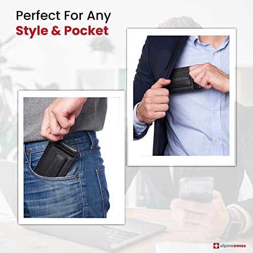 Alpine Swiss Harper Mens RFID Slim Money Clip Front Pocket Wallet Minimalist Leather ID Card Holder Smooth Finish Black - Image 4