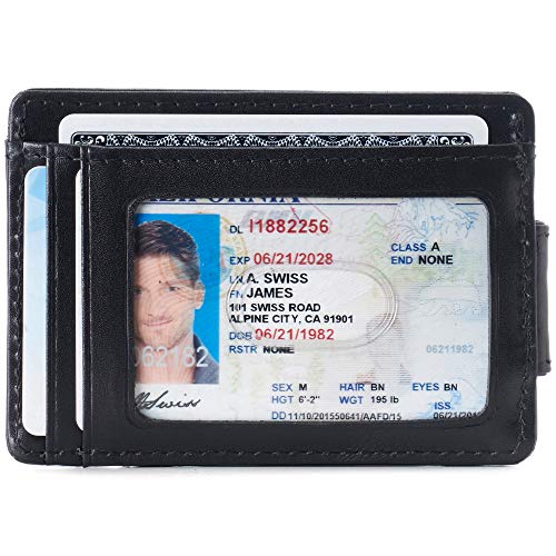 Alpine Swiss Harper Mens RFID Slim Money Clip Front Pocket Wallet Minimalist Leather ID Card Holder Smooth Finish Black - Image 2
