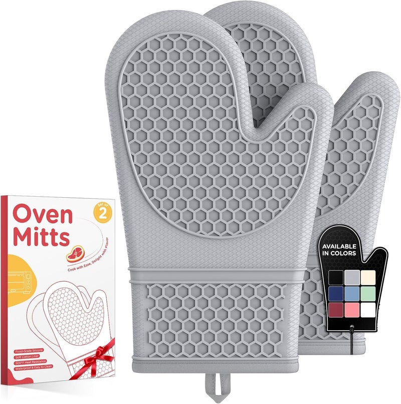 Kitsure Silicone Oven Mitts, Set of 2, Heat Resistant, Oven Gloves with Soft Lining, Non-Slip Kitchen Essentials, Kitchen Gadgets, Apartment Essentials, Great Gift for Cooking, Baking, Grey - Image 1