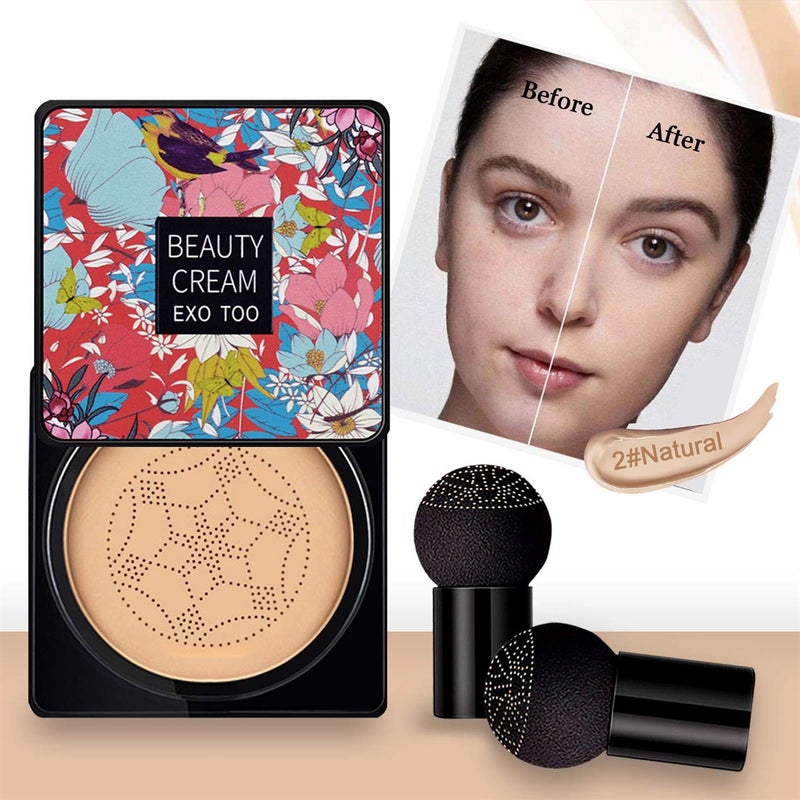 NUIBO Mushroom Head Air Cushion CC Cream Foundation, Moisturizing BB Cream, Long Lasting Matte Concealer with 2PCS Mushroom Head Sponges - Image 3