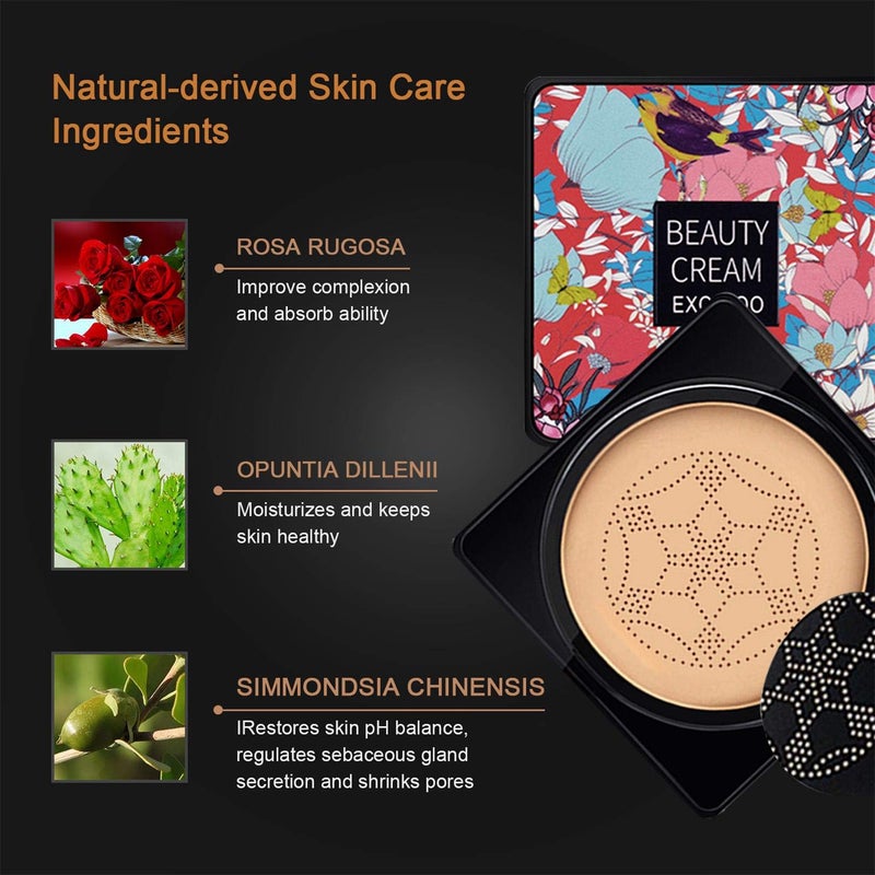 NUIBO Mushroom Head Air Cushion CC Cream Foundation, Moisturizing BB Cream, Long Lasting Matte Concealer with 2PCS Mushroom Head Sponges - Image 5