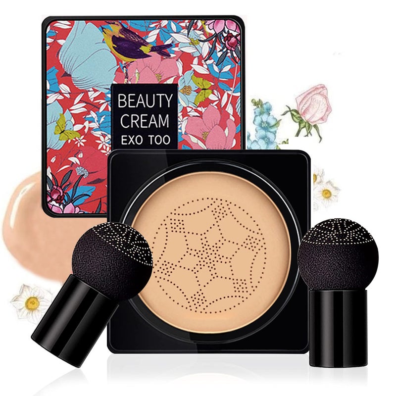 NUIBO Mushroom Head Air Cushion CC Cream Foundation, Moisturizing BB Cream, Long Lasting Matte Concealer with 2PCS Mushroom Head Sponges - Image 1