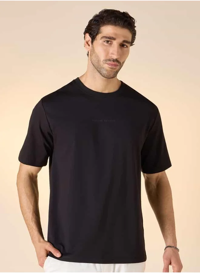 ايكونيك Iconic Typographic Detail Crew Neck T-shirt with Short Sleeves