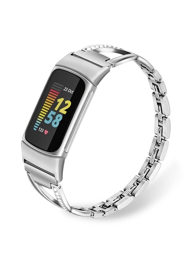 TRUMiRR Band for Fitbit Charge 5 Women, Stainless Steel & Diamond Watchband Feminine Jewelry Strap for Fitbit Charge 5