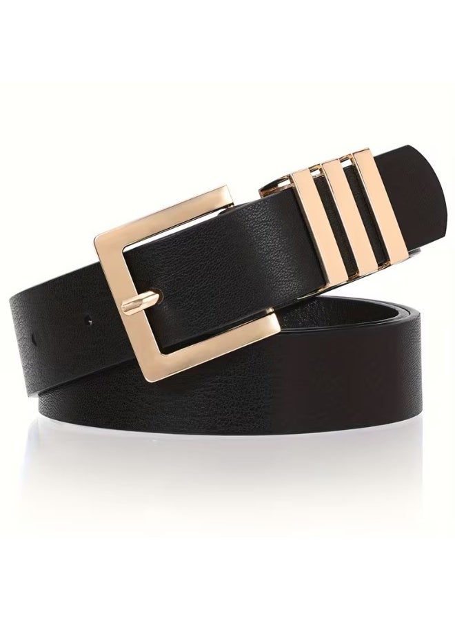 Goolsky 1pc Elegant Faux Leather Belt for Women - Black with Golden-Tone Buckles, Versatile for Casual, Business, and Formal Attire, Everyday Commute Essentials, Everyday Belts | Stylish Accessory | Durable Faux Leather, Women'S Belts( L ) - Image 3