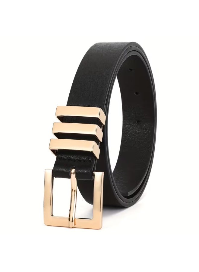Goolsky 1pc Elegant Faux Leather Belt for Women - Black with Golden-Tone Buckles, Versatile for Casual, Business, and Formal Attire, Everyday Commute Essentials, Everyday Belts | Stylish Accessory | Durable Faux Leather, Women'S Belts( L ) - Image 1
