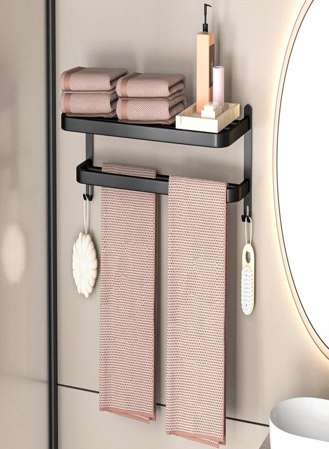 DDS-DUDES 15 Inch Black Towel Racks for Bathroom Towel Shelf with Double Towel Bars Lavatory Wall Mount Holder with Hooks Stainless Steel Hotel Bath Rack (Matte Black) - Image 4