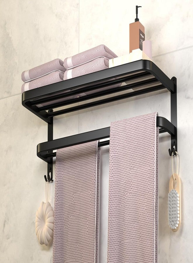 DDS-DUDES 15 Inch Black Towel Racks for Bathroom Towel Shelf with Double Towel Bars Lavatory Wall Mount Holder with Hooks Stainless Steel Hotel Bath Rack (Matte Black) - Image 1