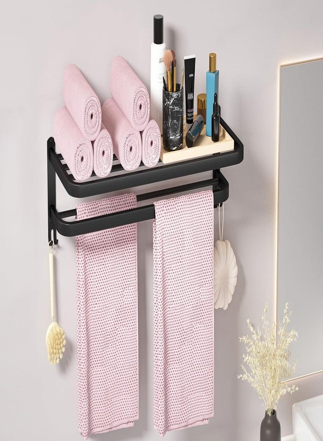 DDS-DUDES 15 Inch Black Towel Racks for Bathroom Towel Shelf with Double Towel Bars Lavatory Wall Mount Holder with Hooks Stainless Steel Hotel Bath Rack (Matte Black) - Image 5
