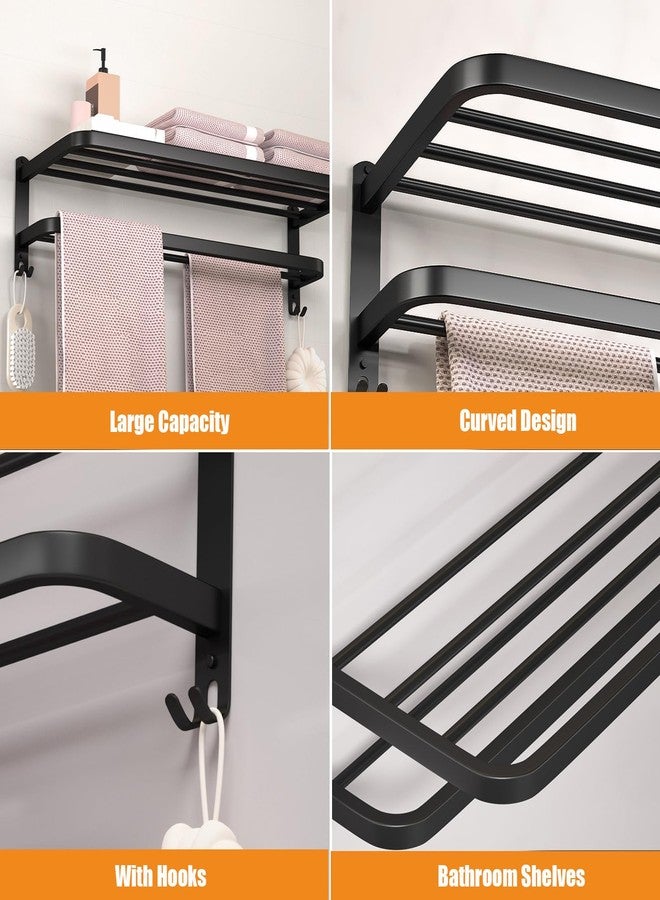 DDS-DUDES 15 Inch Black Towel Racks for Bathroom Towel Shelf with Double Towel Bars Lavatory Wall Mount Holder with Hooks Stainless Steel Hotel Bath Rack (Matte Black) - Image 3