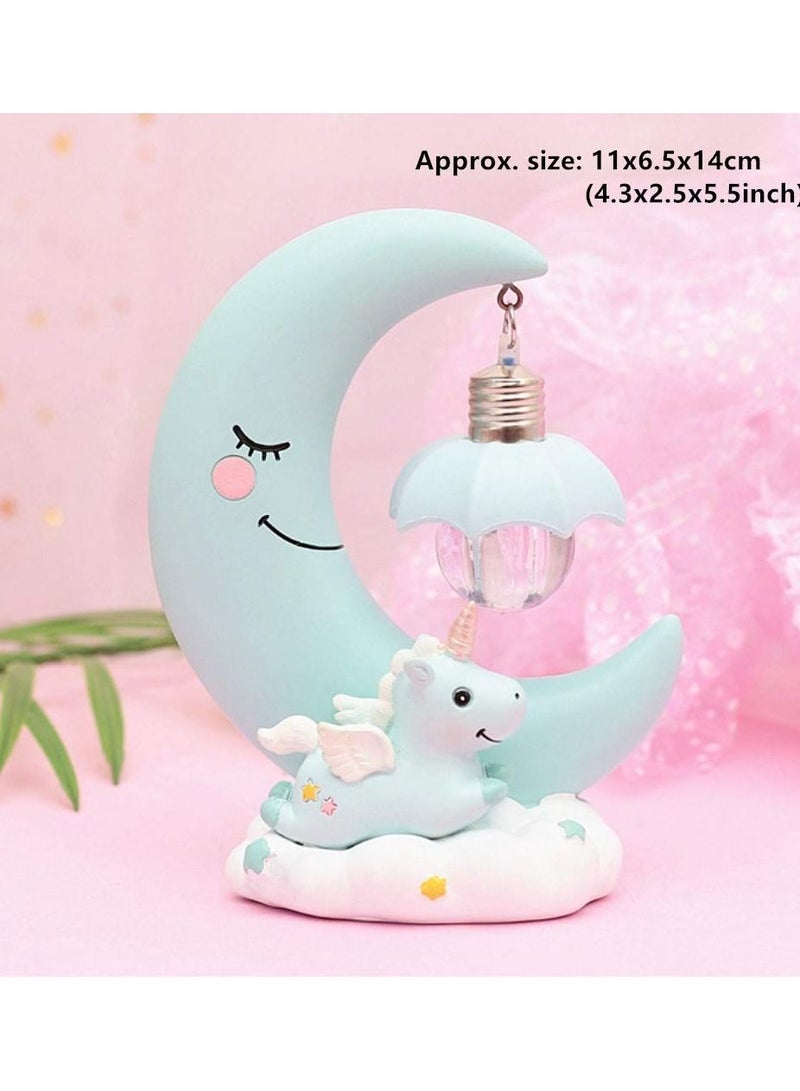 Y&D Unicorn Moon Night Light, Blue, LED Light Cartoon Nursery Lamp for Children Kid Girl Toy Birthday Gift Home Decor - Image 2