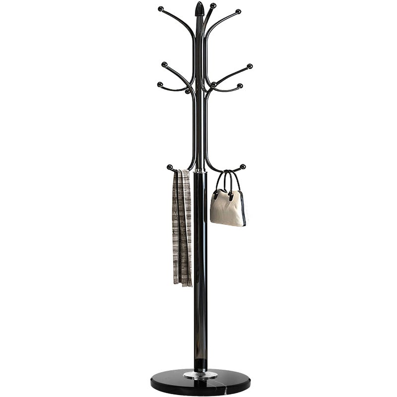 Kertnic Metal Coat Rack Stand with Natural Marble Base Free Standing Hall Tree with 12 Hooks for Hanging Scarf Bag Jacket Home Entryway Hat Hanger Organizer Black