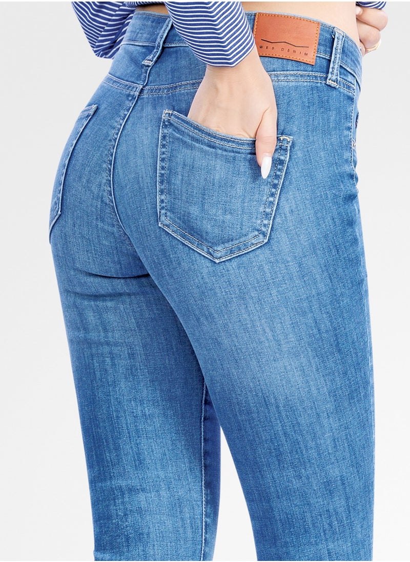 Web Denim - Web Denim Light Blue Highwaist Skinny Stretchable Pant Fashionable Comfort Fit Casual Jeans with Pockets For Women - Image 1