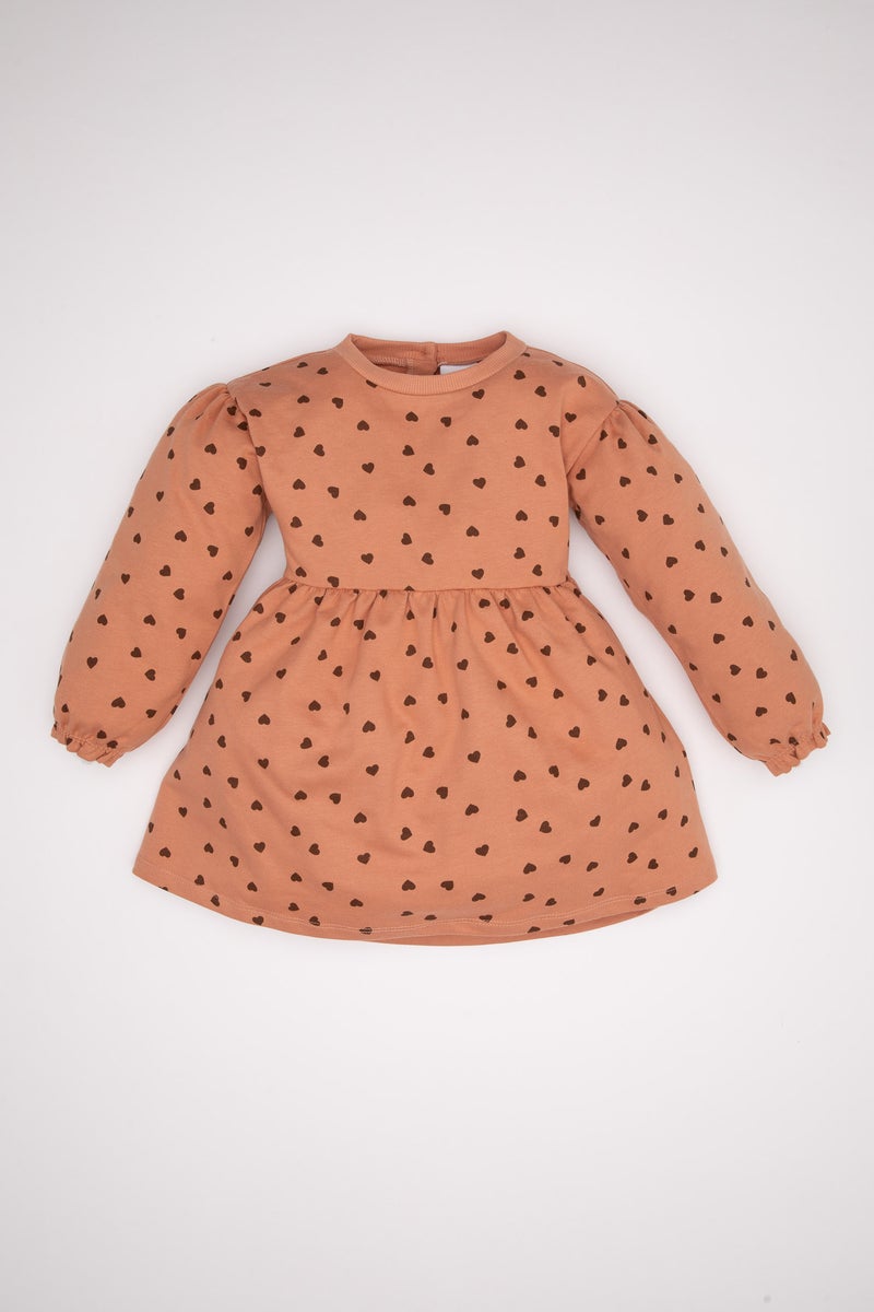 DeFacto Baby Girl Crew Neck Heart Polka Dot Sweatshirt Dress - Image 1