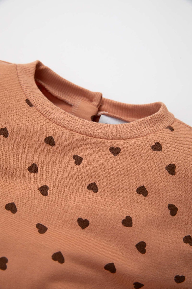 DeFacto Baby Girl Crew Neck Heart Polka Dot Sweatshirt Dress - Image 2