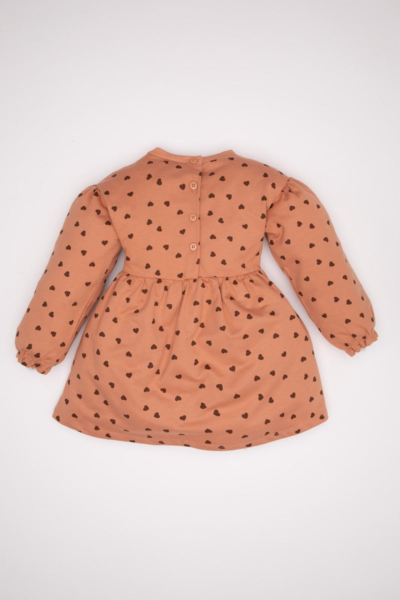 DeFacto Baby Girl Crew Neck Heart Polka Dot Sweatshirt Dress - Image 4