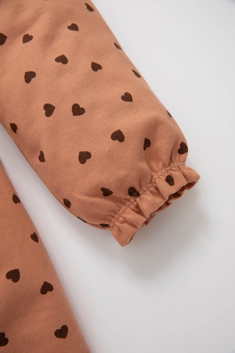 DeFacto Baby Girl Crew Neck Heart Polka Dot Sweatshirt Dress - Image 5