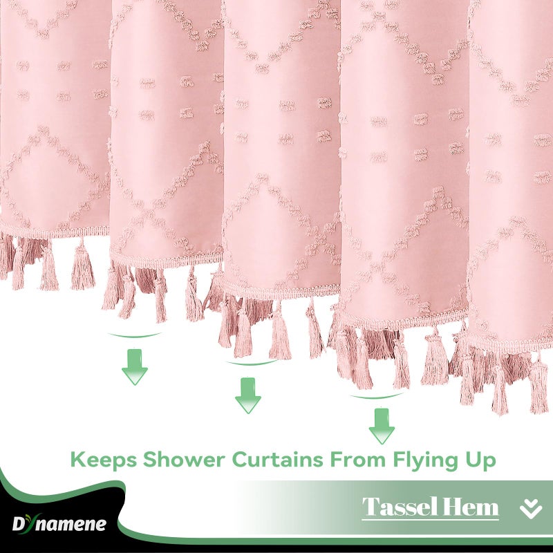 Dynamene Pink Fabric Startain Boho معنقدة هندسية مخططة للدشلة ستارة الحمام المتهالك الأنيق مزرعة حديثة مزرعة مقاومة للماء الستار مجموعة التجاعيد مجانًا 72x72 - Image 3