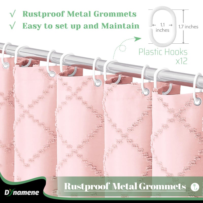 Dynamene Pink Fabric Startain Boho معنقدة هندسية مخططة للدشلة ستارة الحمام المتهالك الأنيق مزرعة حديثة مزرعة مقاومة للماء الستار مجموعة التجاعيد مجانًا 72x72 - Image 4