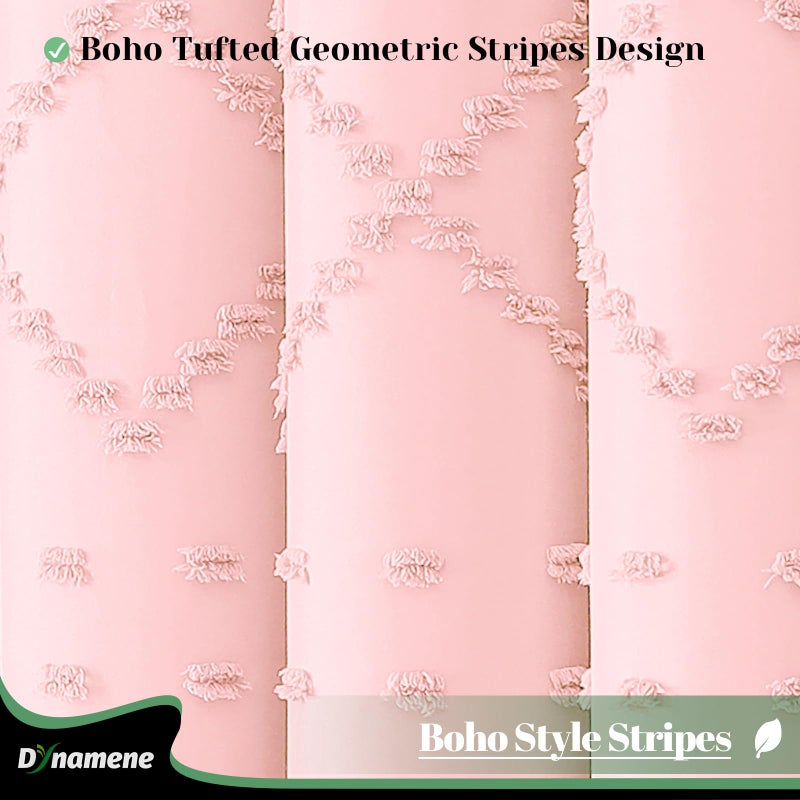 Dynamene Pink Fabric Startain Boho معنقدة هندسية مخططة للدشلة ستارة الحمام المتهالك الأنيق مزرعة حديثة مزرعة مقاومة للماء الستار مجموعة التجاعيد مجانًا 72x72 - Image 1