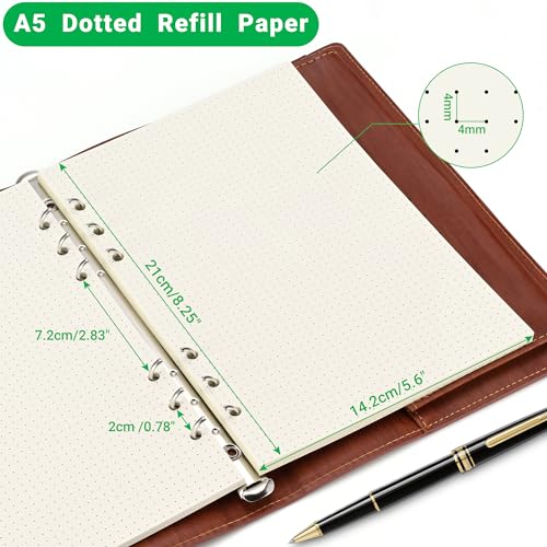Imslery A5 6-Hole Beige Loose-leaf Paper - 2 Packs (80 Sheets per Pack, 100 GSM) - Dotted Line, Refill for Notebook and Planner, Ideal for Note, Journal, Schedule, Fits A5 6-Ring Binder,Double-sided writing - Image 2