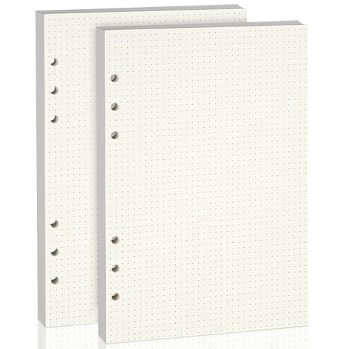 Imslery A5 6-Hole Beige Loose-leaf Paper - 2 Packs (80 Sheets per Pack, 100 GSM) - Dotted Line, Refill for Notebook and Planner, Ideal for Note, Journal, Schedule, Fits A5 6-Ring Binder,Double-sided writing - Image 1