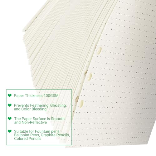 Imslery A5 6-Hole Beige Loose-leaf Paper - 2 Packs (80 Sheets per Pack, 100 GSM) - Dotted Line, Refill for Notebook and Planner, Ideal for Note, Journal, Schedule, Fits A5 6-Ring Binder,Double-sided writing - Image 3