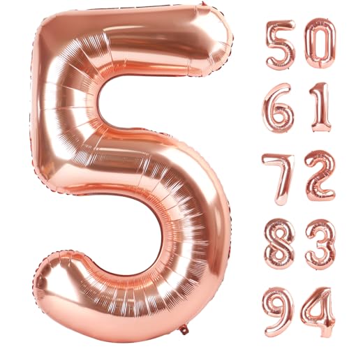 IWERP Rose Gold 5 Balloon Number Balloons 40 Inch 5th Birthday Balloon Decorations Rose Gold Party Supplies 5 Number Balloons Number 5 Balloon - Image 1